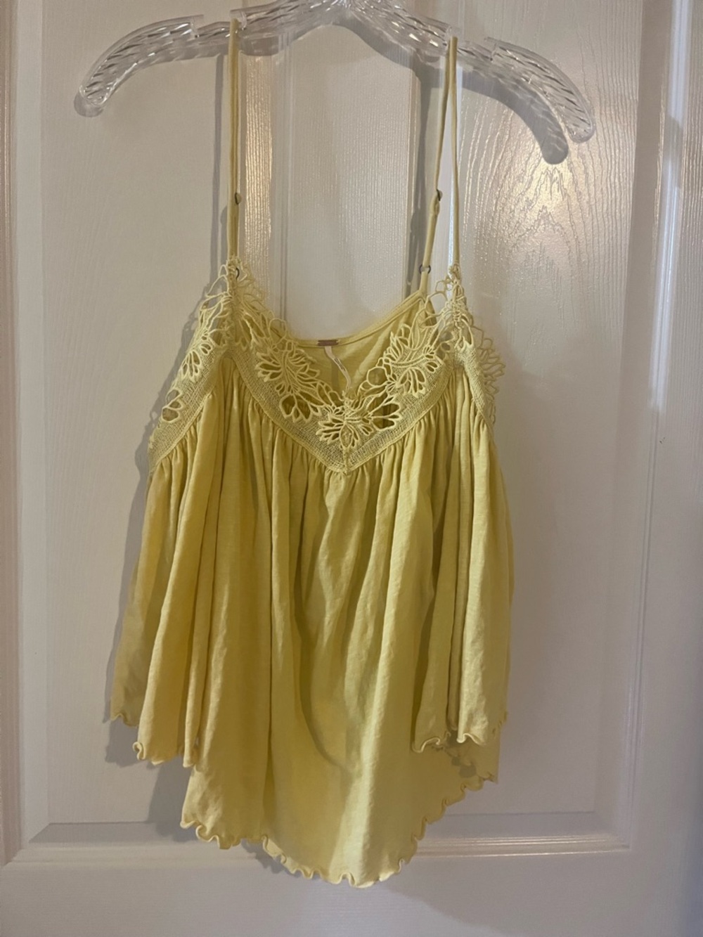 Free People Yellow Lace-Trim Spaghetti Strap Top
